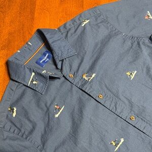 Jack & Jones Short Sleeve Button Down Blue Shirt with SURFER Accents